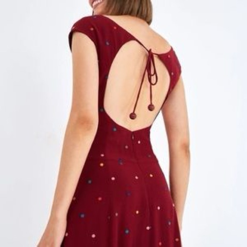 FARM Rio Burgundy Polka Dot Midi Dress, Size XS, great condition